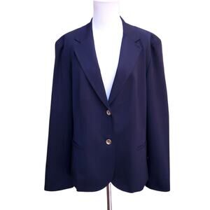 Talbots Navy Blue Stretch Wool Blazer Jacket Career Office Size 18